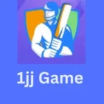 1jj Game logo featuring a cricket player holding a bat with a colorful shield in the background
