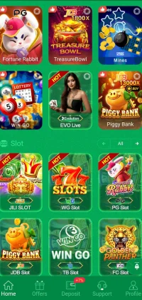 TD 777 App Game including Fortune Rabbit, Treasure Bowl, Piggy Bank, and EVO Live Casino.