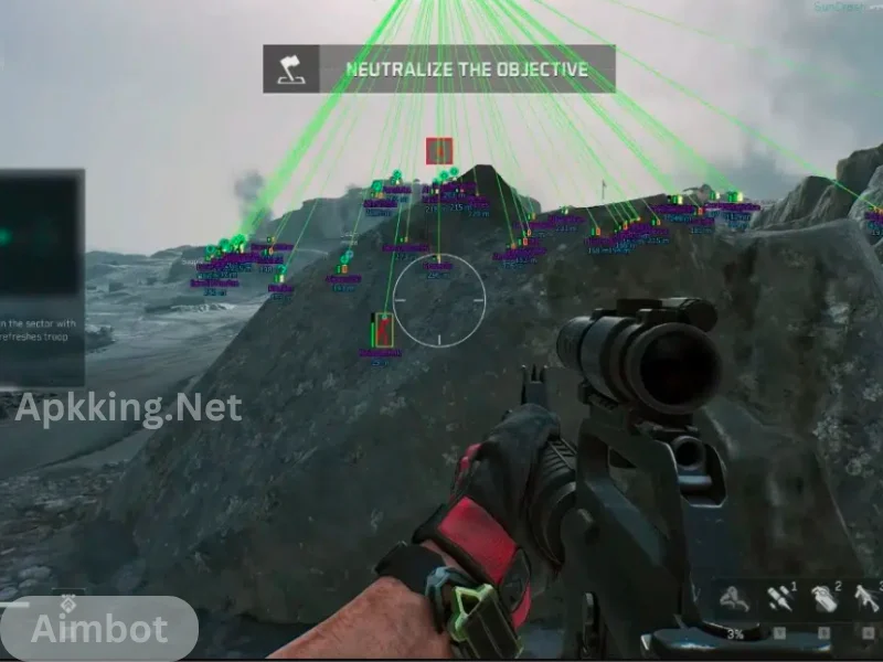 Delta Force Hack gameplay showing aimbot and ESP enabled with enemy locations highlighted