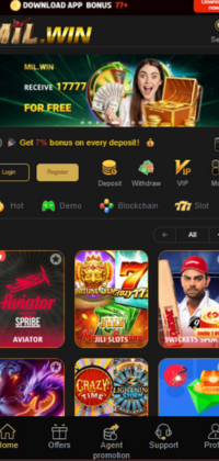 Mil Win Game app interface showing cash rewards, referral bonuses, and promotional events