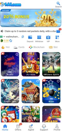 1jj Game app screen showing bonuses, wallet section, and featured games like Aviator and JILI Slots.
