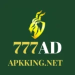 777AD Game logo featuring a stylized golden lion head and APKKING.NET branding on a dark green background.