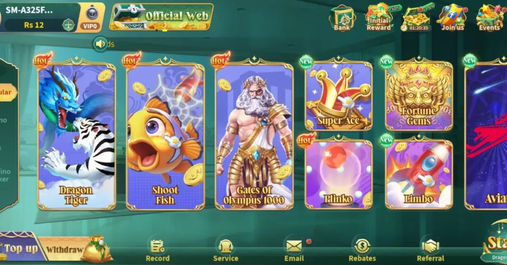 Halalspin game main lobby featuring popular games like Dragon Tiger, Shoot Fish, Gates of Olympus, and more.
