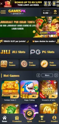 Games PK slot games screen showing JILI and PG slot titles like Clover Coins, Pirate Queen, and Dead Man's Riches.