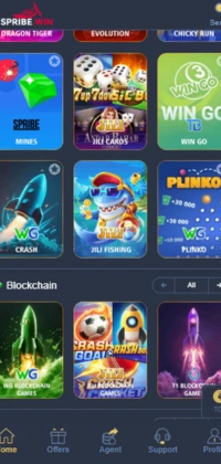 Spribe Win Game Download Free APK Latest Version V3.0.2 For Android 2 Spribe Win Game interface showing popular games like WG Crash, JILI Fishing, Plinko, and Blockchain games.