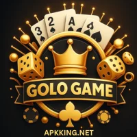 Golo Game golden logo with crown, cards, dice, and poker chips