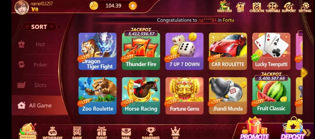 Golo Game Download Free APK Latest Version V.2.3.0 2 Golo Game main screen showing various casino-style mini games like Dragon Tiger Fight, Thunder Fire, and Lucky Teenpatti.