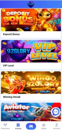92 Glory Game Free Download APK Win & Enjoy Real Cash in Pakistan 3 92 Glory Game promotions showing deposit bonus, VIP levels, and special events.